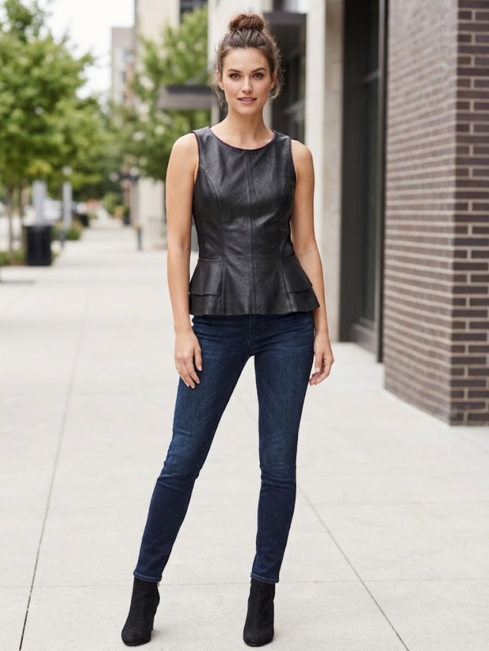 New White House Black Market Leather Sleeveless Peplum Vest Sz M